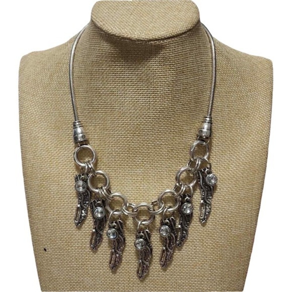 Treska Silver Tone Crystal Multi Charm Statement Necklace Boho Snake Chain NEW